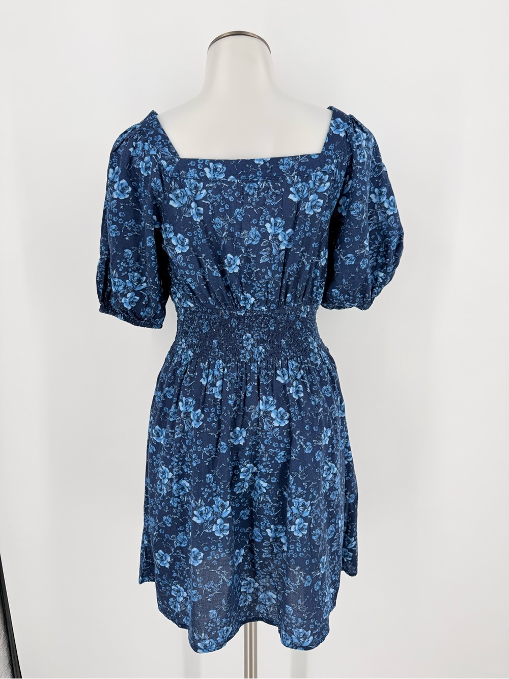 Old Navy Dark Blue Floral Square-Neck Mini Dress with Puff Sleeves - Picture 3 of 5